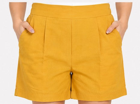 YELLOW COTTON LINEN SHORT