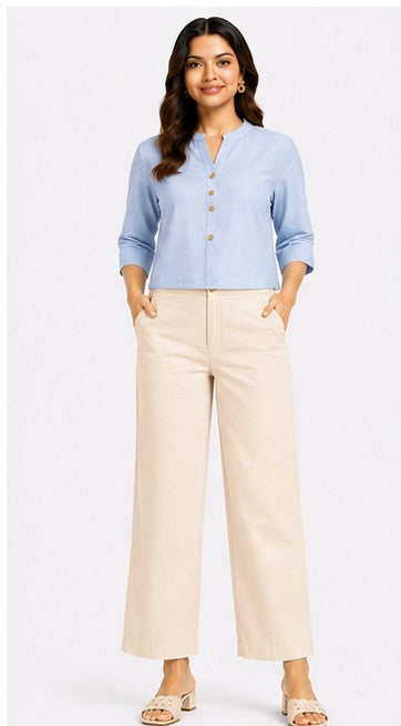 BEIGE AIRY LINEN WIDE LEG PANT