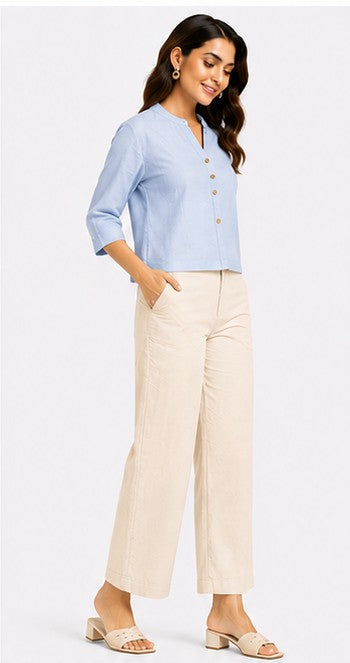 BEIGE AIRY LINEN WIDE LEG PANT