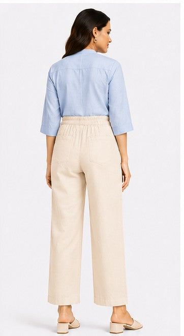 BEIGE AIRY LINEN WIDE LEG PANT
