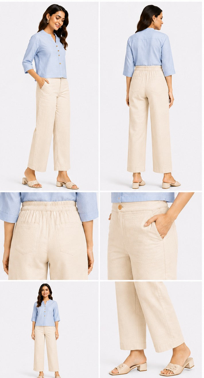 BEIGE AIRY LINEN WIDE LEG PANT