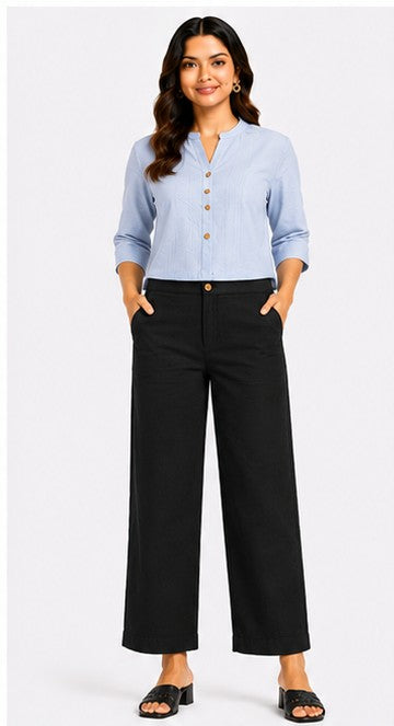 BLACK AIRY LINEN WIDE LEG PANT