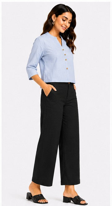 BLACK AIRY LINEN WIDE LEG PANT