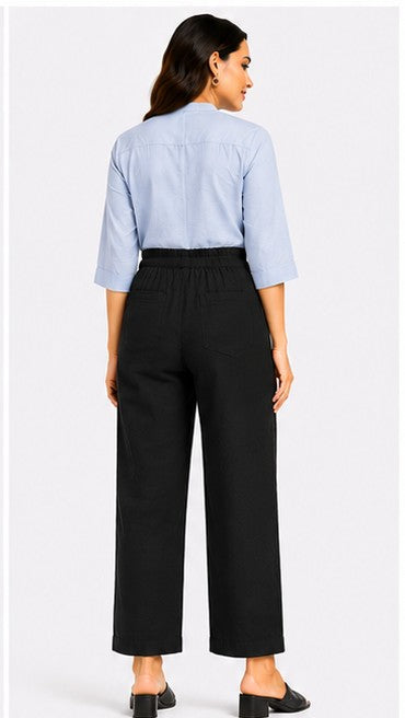 BLACK AIRY LINEN WIDE LEG PANT