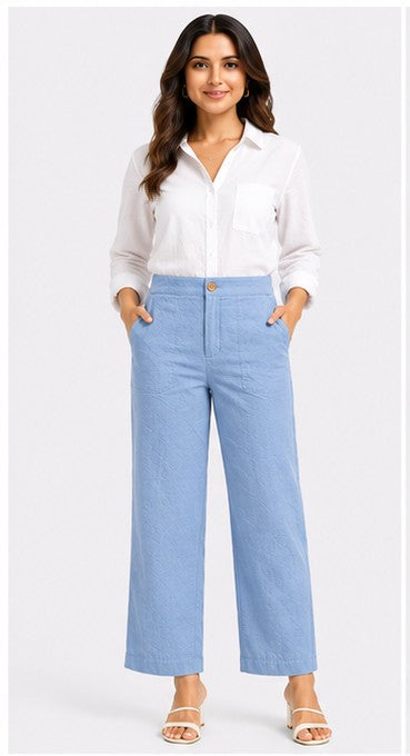 ENGLISH BLUE AIRY LINEN WIDE LEG PANT