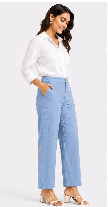 ENGLISH BLUE AIRY LINEN WIDE LEG PANT