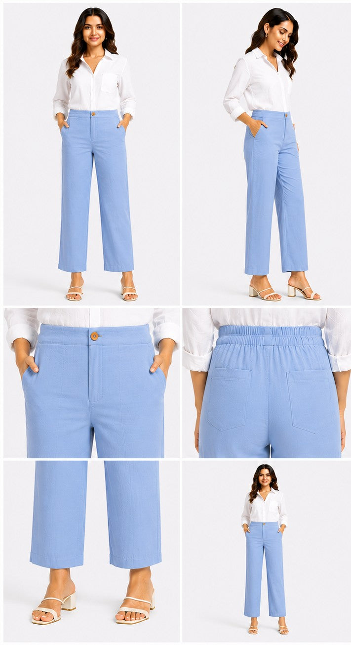 ENGLISH BLUE AIRY LINEN WIDE LEG PANT