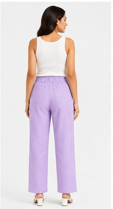 LILAC AIRY LINEN WIDE LEG PANT