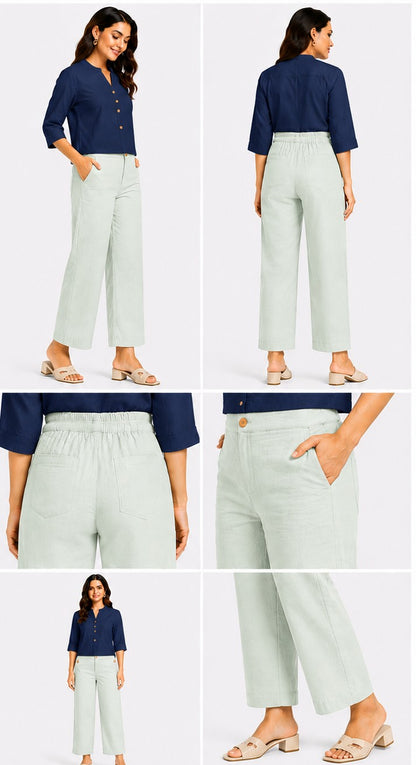 MINT GREEN AIRY LINEN WIDE LEG PANT