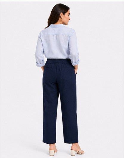 NAVY BLUE AIRY LINEN WIDE LEG PANT