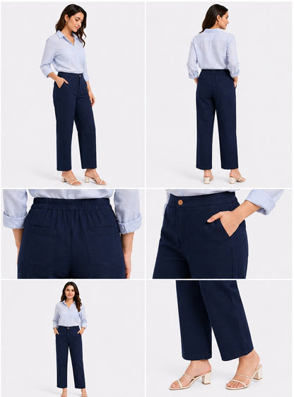 NAVY BLUE AIRY LINEN WIDE LEG PANT