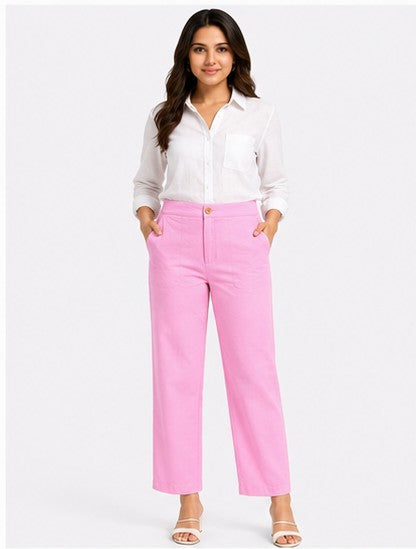 ROSE PINK AIRY LINEN WIDE LEG PANT