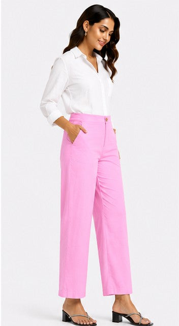 ROSE PINK AIRY LINEN WIDE LEG PANT