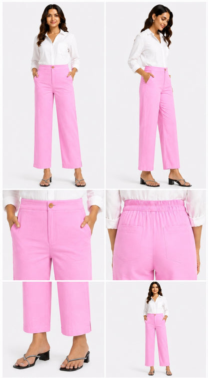 ROSE PINK AIRY LINEN WIDE LEG PANT