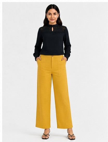 YELLOW AIRY LINEN WIDE LEG PANT