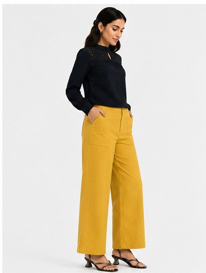 YELLOW AIRY LINEN WIDE LEG PANT