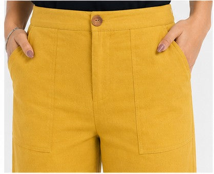 YELLOW AIRY LINEN WIDE LEG PANT