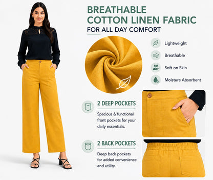 YELLOW AIRY LINEN WIDE LEG PANT