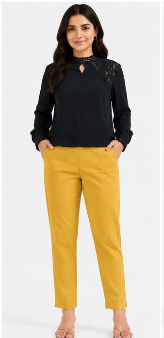 WOMEN YELLOW AIRY LINEN PANT